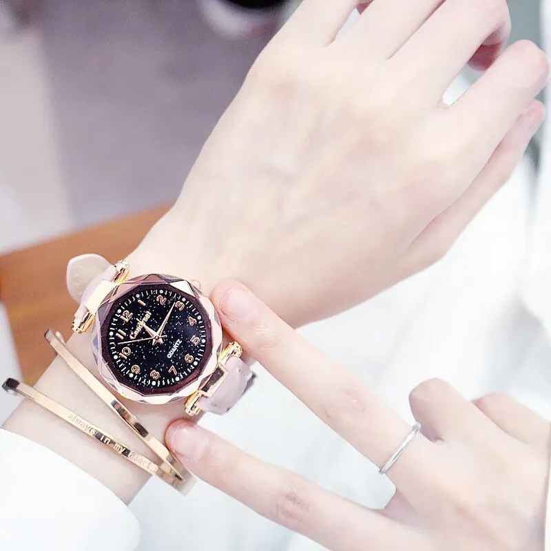 Quartz Wristwatches Fashion Starry Sky Women Watches Hot Sale Leather Ladies Bracelet Watch Casual Female Clock Relogio Feminino