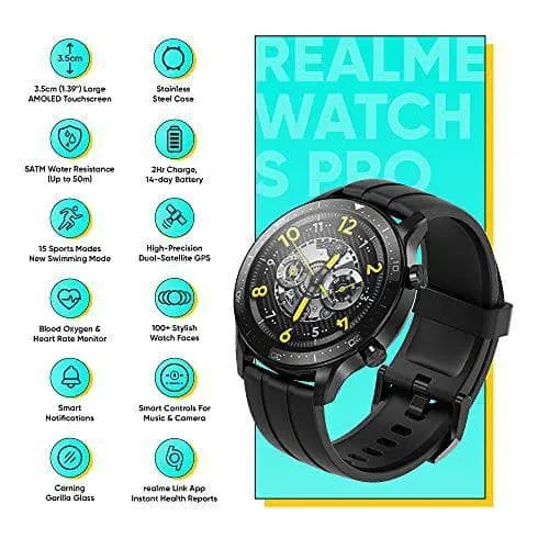 realme Smart Watch S Pro with 1.39" AMOLED Touchscreen, 14 Days Battery Life, SpO2 & Heart Rate Monitoring, 5ATM Water Resistance