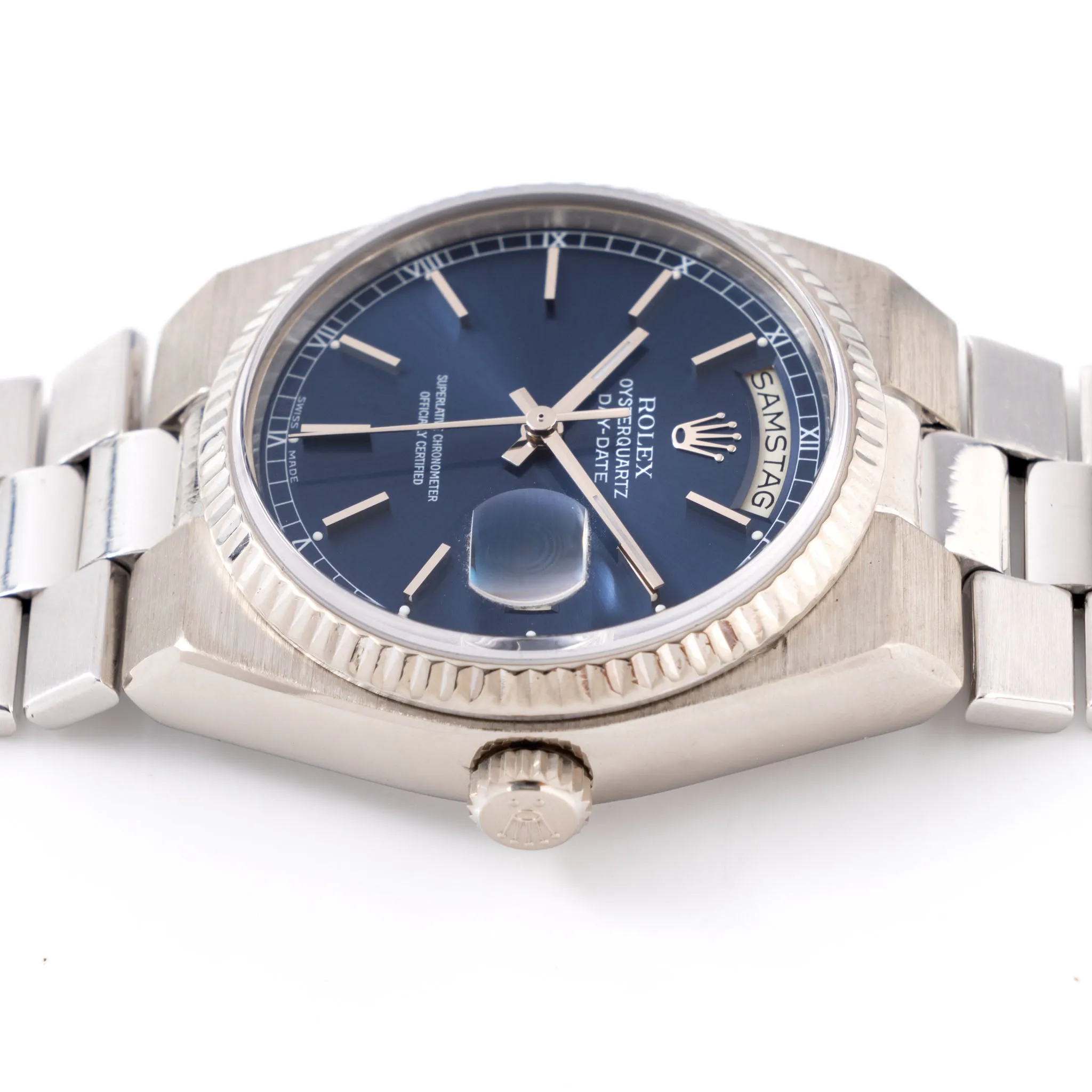 Rolex Day-date "Oysterquartz "in 18 k white gold blue dial ref 19019