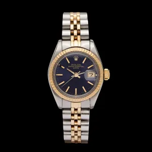 Rolex Women's Datejust Two Tone Fluted Blue Index Dial