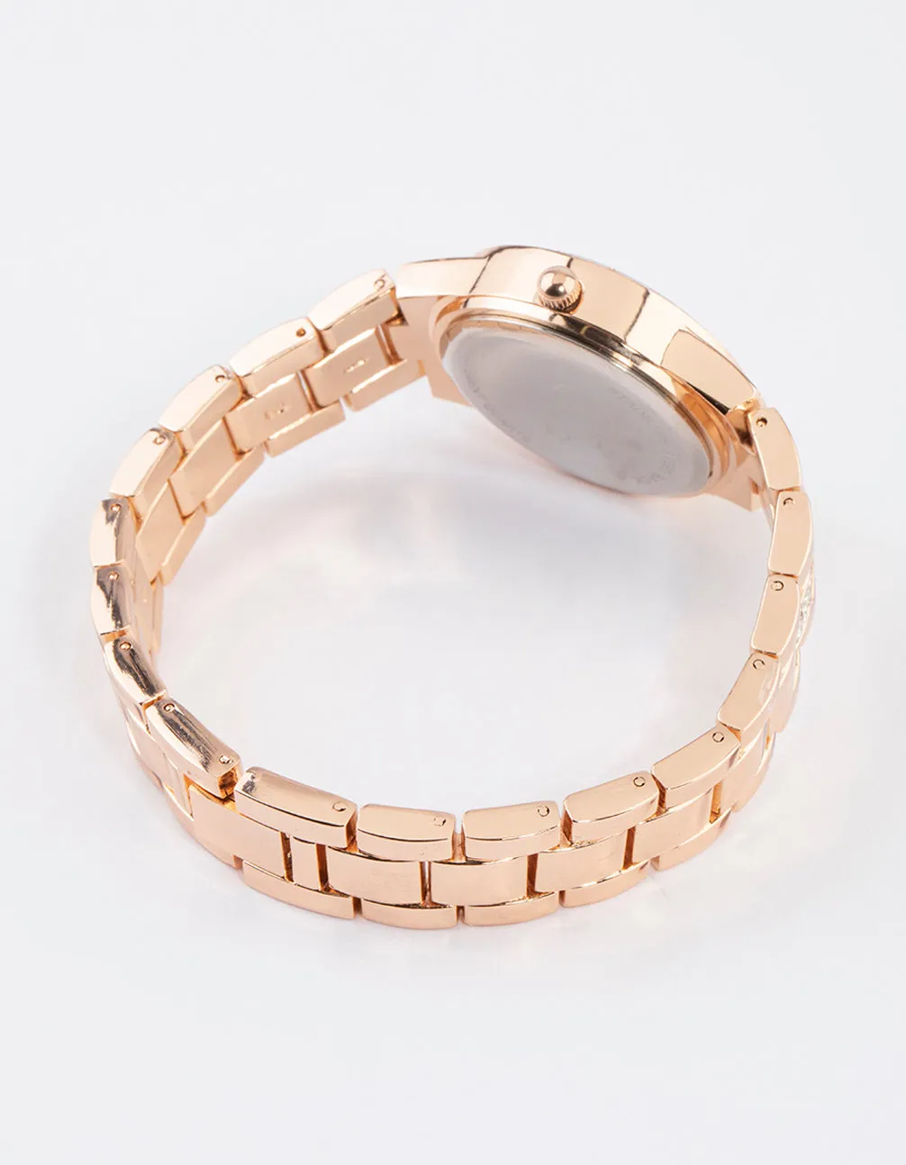 Rose Gold Coloured Diamante Detailed Link Watch