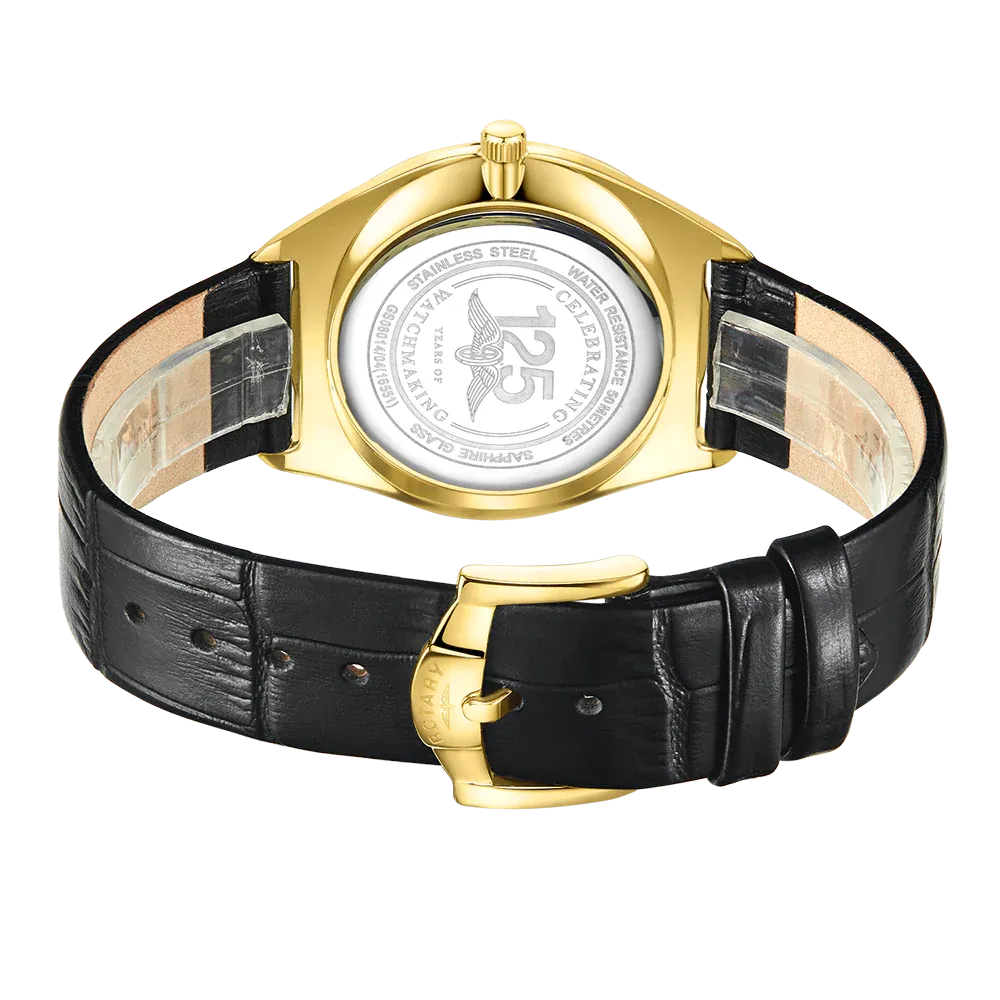 Rotary Gold Gents Ultra Slim Black Leather Strap Watch