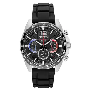 Seiko Mens Japanese Quartz Black Dial Band Silicone Strap Watch - SSB347