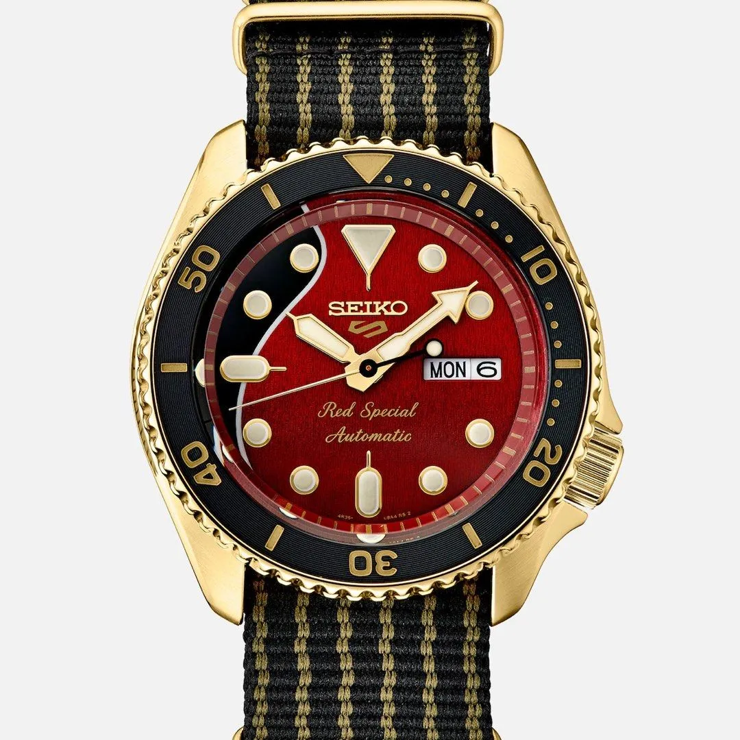 SEIKO Men's Red Dial Black Nylon Band Mechanical Automatic Watch, Modern SRPH80