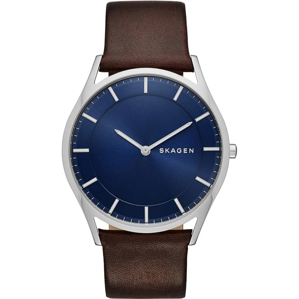 Skagen Gents Dark Brow Leather Strap Watch