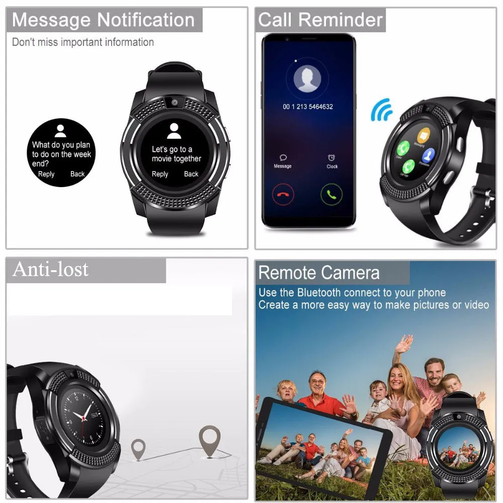 Smart Watch Men Bluetooth Sport Watches Women Ladies Rel Gio Smartwatch with Camera Sim Card Slot Android Phone PK DZ09 Y1 A1