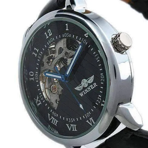 Sophisticated In Black Mechanical Skeleton Automatic Watch For Men