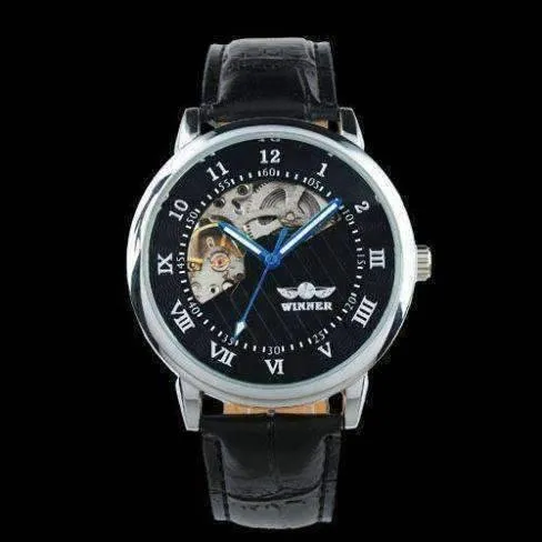 Sophisticated In Black Mechanical Skeleton Automatic Watch For Men