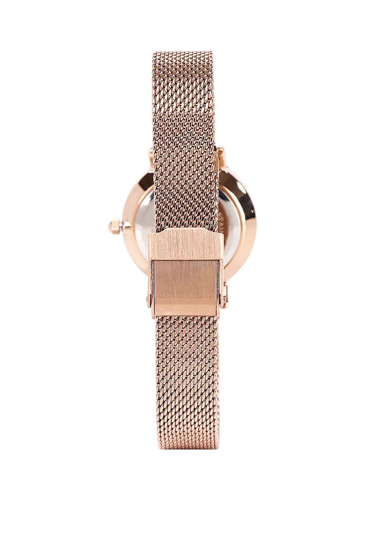 Susy Rose Gold Mesh Watch with Bangle Set  (Salmon)