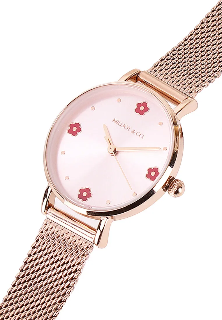 Susy Rose Gold Mesh Watch with Bangle Set  (Salmon)