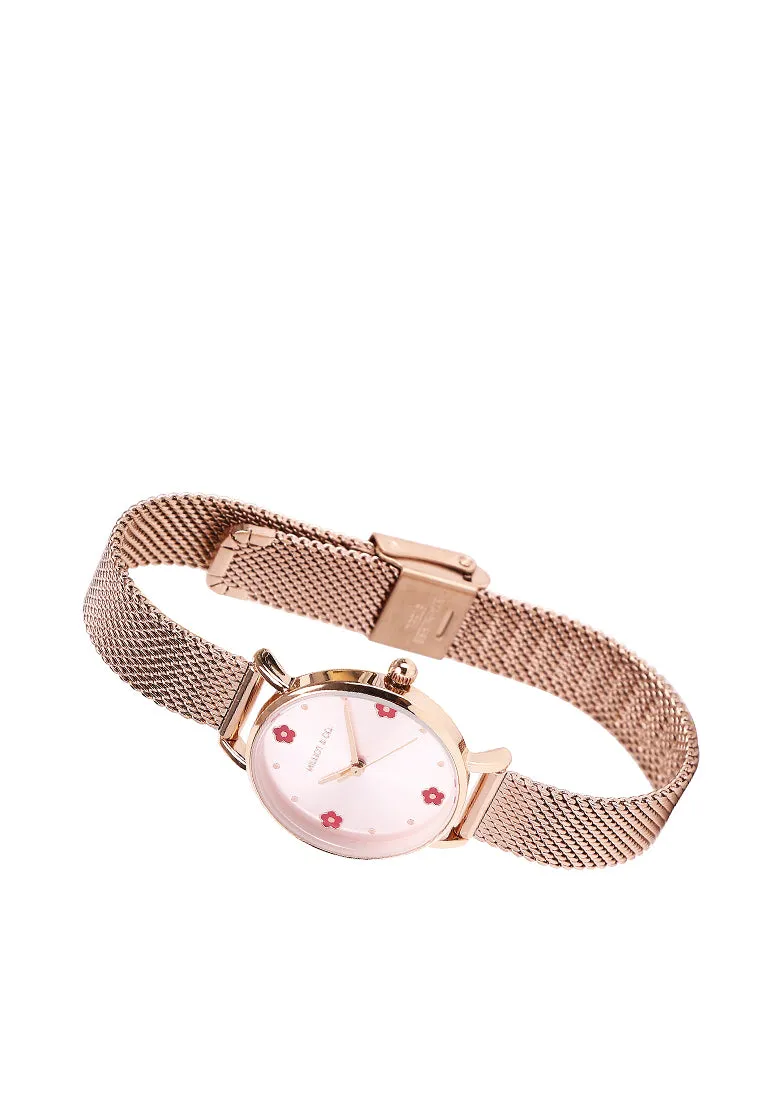 Susy Rose Gold Mesh Watch with Bangle Set  (Salmon)