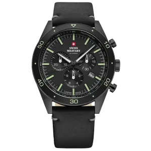 Swiss Military Black Leather Chrono Men's Watch - SM34079.08