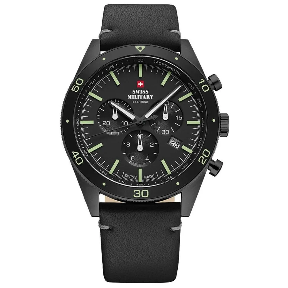 Swiss Military Black Leather Chrono Men's Watch - SM34079.08