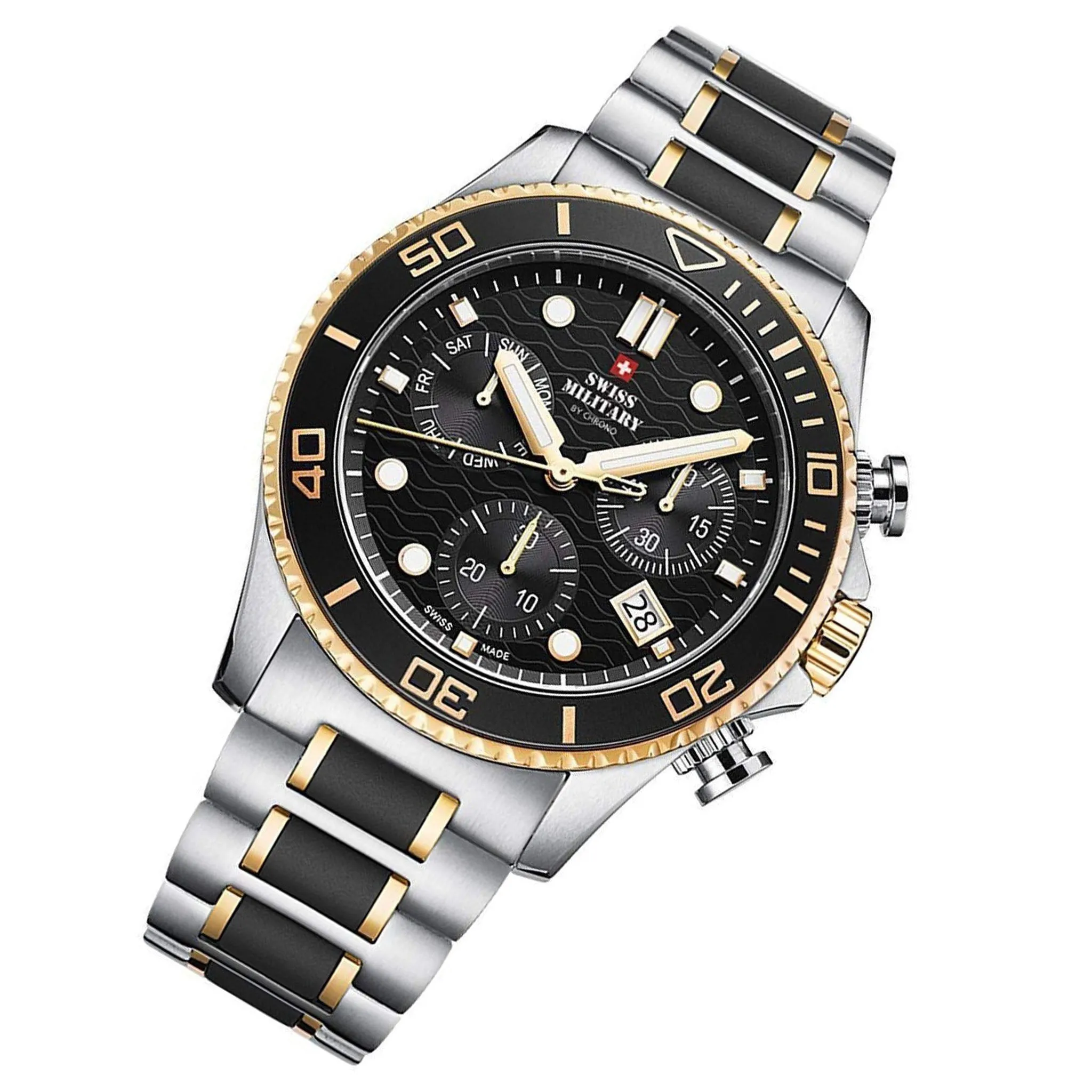Swiss Military Stainless Steel Black Dial Chronograph Men's Watch  - SM34051.02