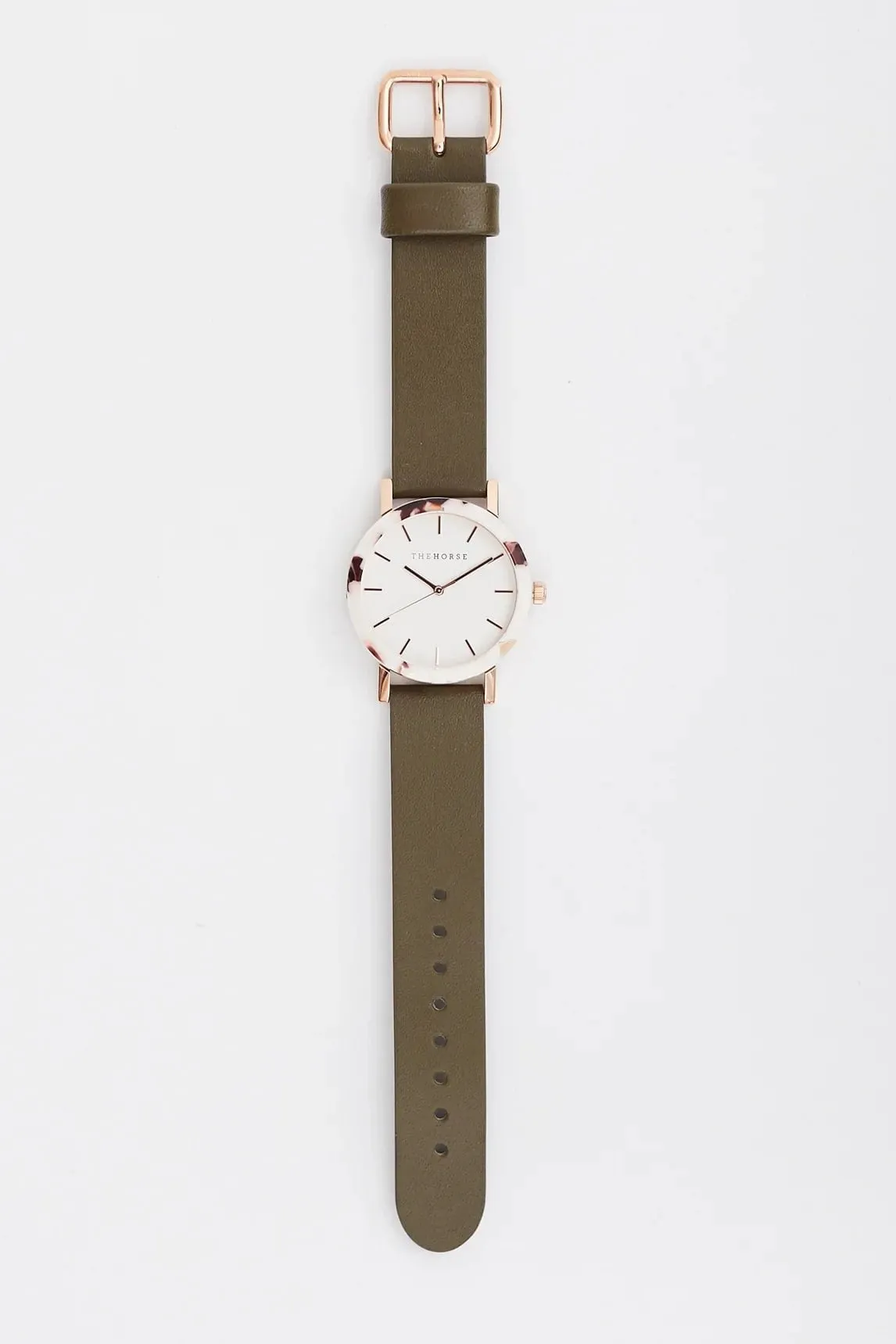 THE HORSE MINI RESIN WATCH - NOUGAT SHELL/WHITE DIAL/OLIVE LEATHER