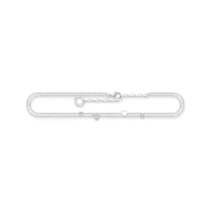Thomas Sabo Anklet with hearts and white stones silver