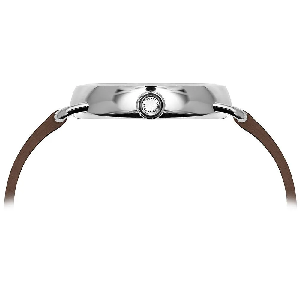 TSOVET Men's Stainless Steel Case Brown Leather Black Dial Silver Watch - CV111012-45