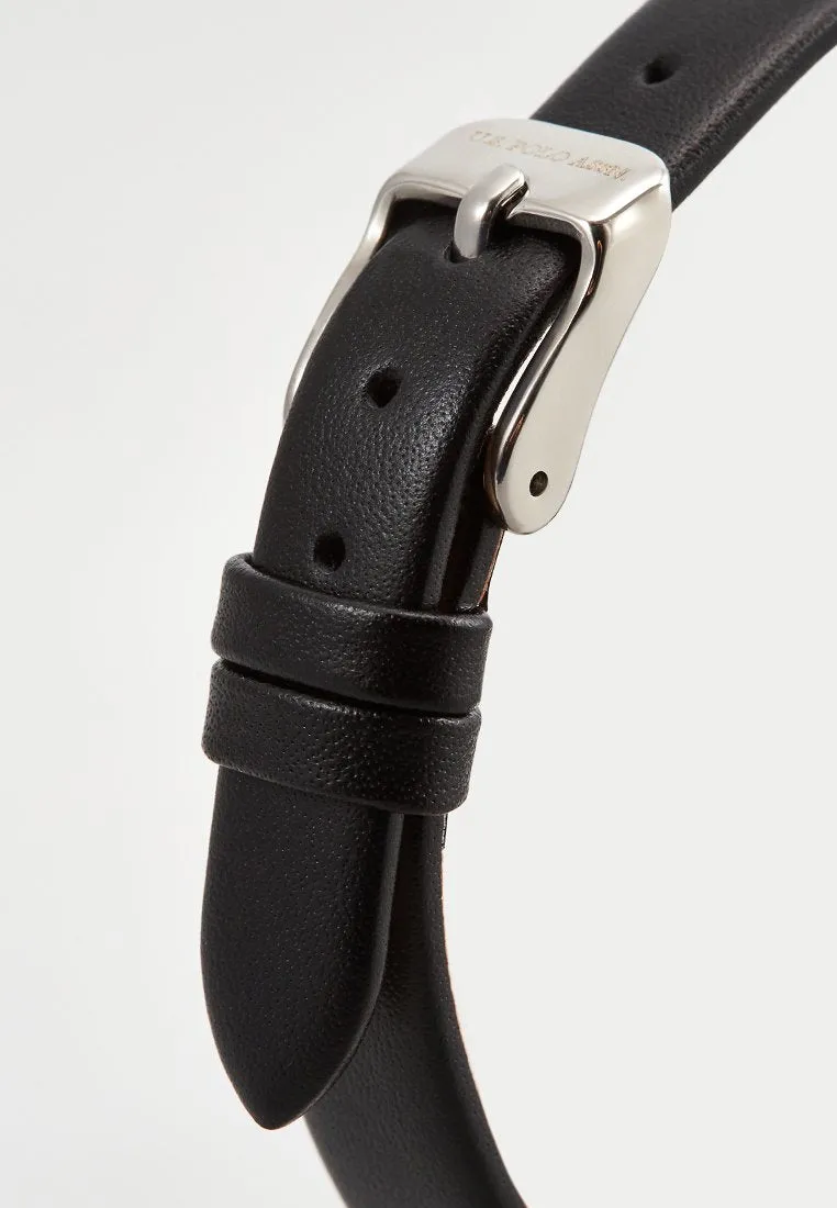 US POLO WOMEN'S BLACK CALF LEATHER STRAP WITH PERSONALIZED BUCKLE