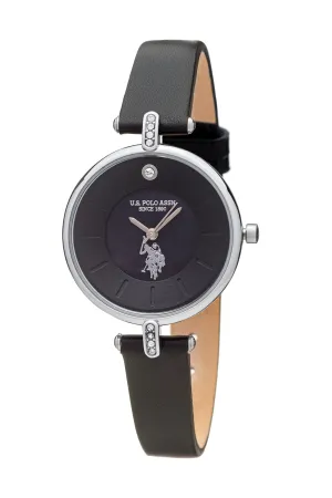 US POLO WOMEN'S BLACK CALF LEATHER STRAP WITH PERSONALIZED BUCKLE