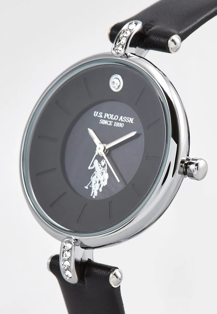 US POLO WOMEN'S BLACK CALF LEATHER STRAP WITH PERSONALIZED BUCKLE