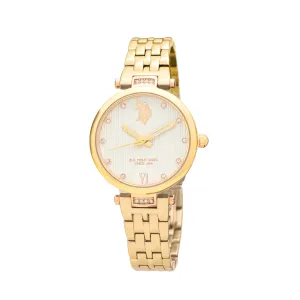 US POLO WOMEN'S STAINLESS STEEL BAND WITH GOLD PLATING & PERSONALIZED BUCKLE