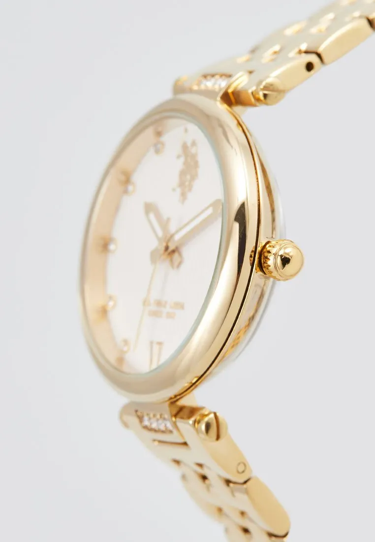 US POLO WOMEN'S STAINLESS STEEL BAND WITH GOLD PLATING & PERSONALIZED BUCKLE