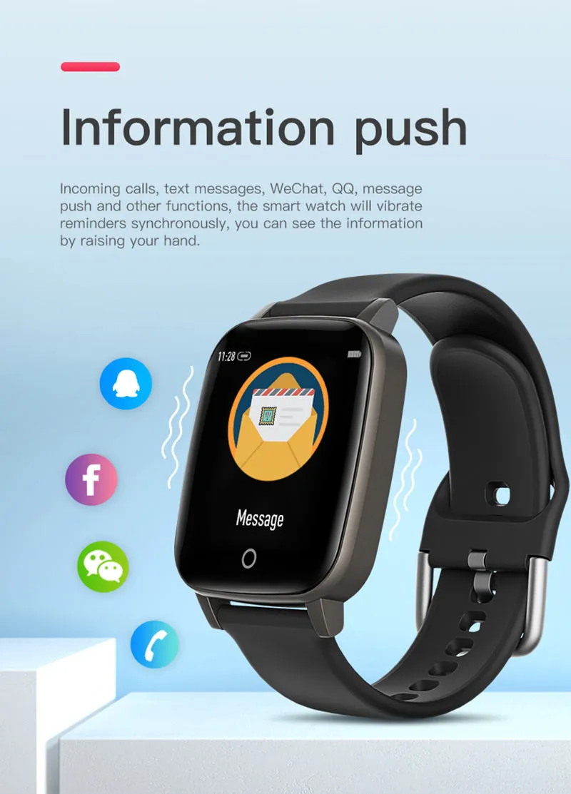 watch for men and women, T1 pressure monitor to measure body temperature, arterial with heart rate, push message, weather forecast Smart watch