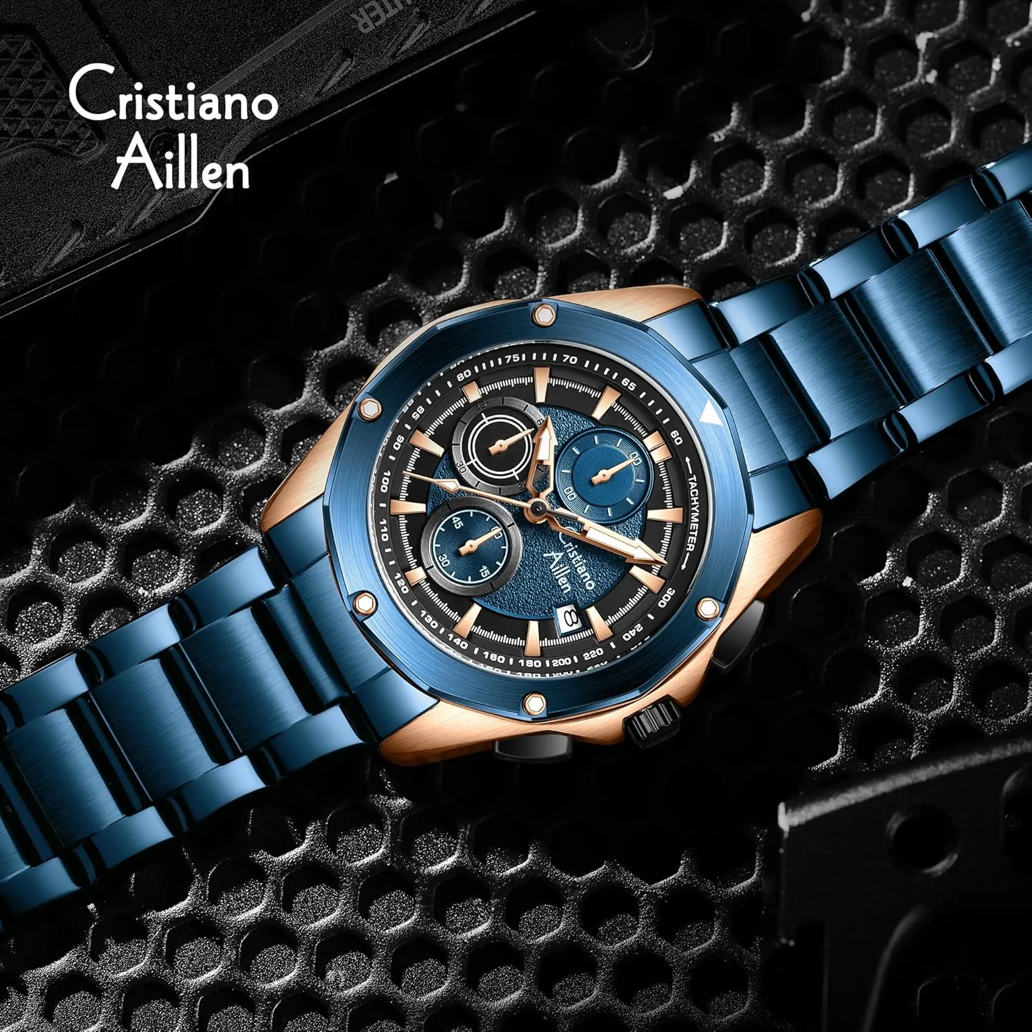 Watches for Men Waterproof Stainless Steel Analog Quartz Chronograph with Luminous, Date, Fashion Casual Sport Business Work Dress Mens Wrist Watch Luxury Gift