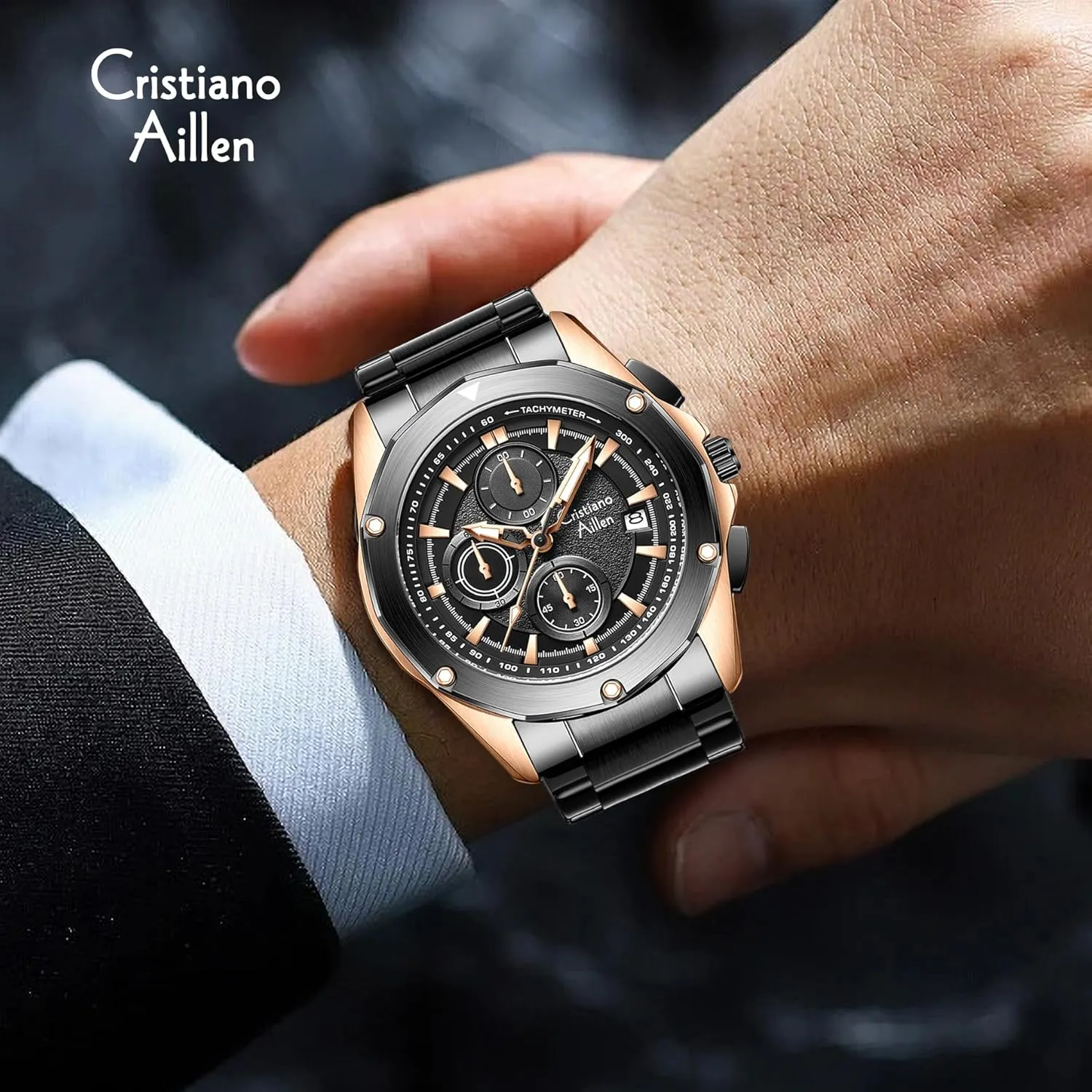 Watches for Men Waterproof Stainless Steel Analog Quartz Chronograph with Luminous, Date, Fashion Casual Sport Business Work Dress Mens Wrist Watch Luxury Gift