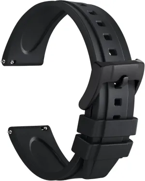 WOCCI 24mm Hevea Watch Band, FKM Rubber (Not Silicone), Quick Release Replacement Strap for Men, Black Buckle (Black)
