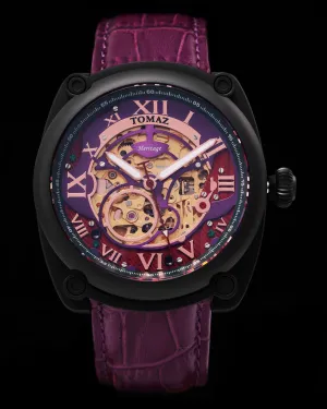 Xavier Automatic TW030-D15 (Black/Purple) Purple Bamboo Leather Strap